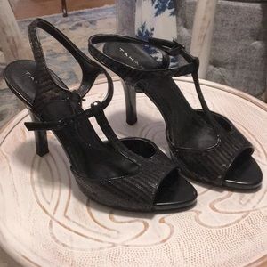 Black Sequined T-strap Heels